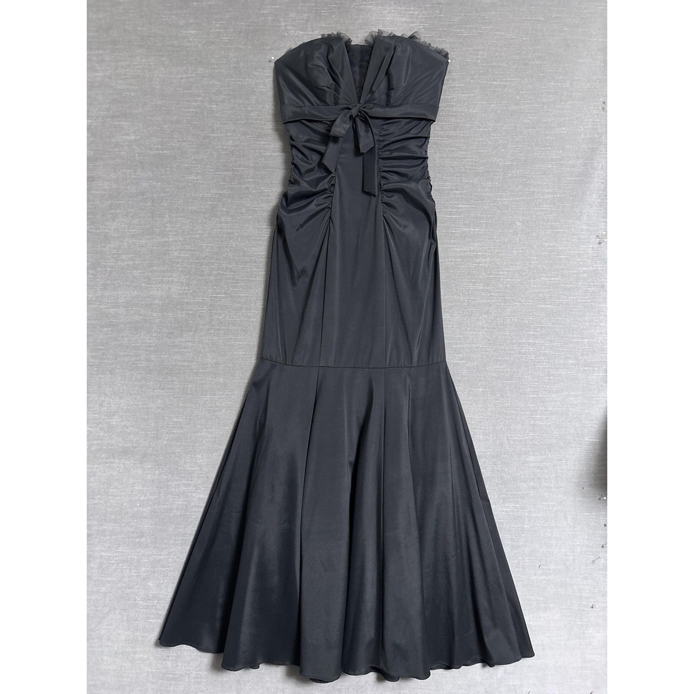 Vintage Cache Dress 4 Black Strapless Mermaid Maxi Bow Formal Evening Gown y2k